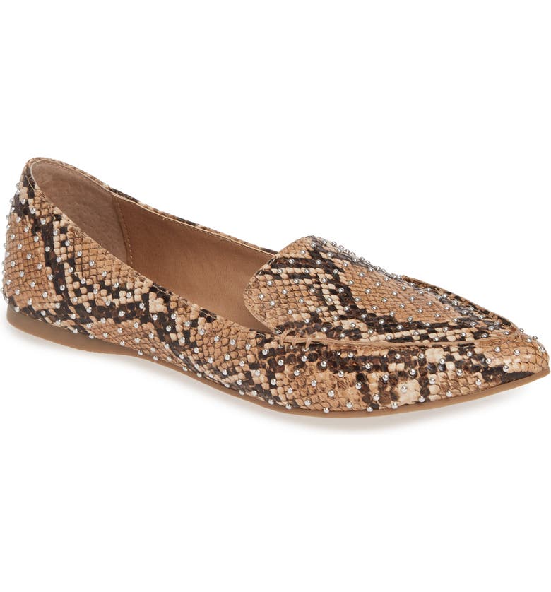 STEVE MADDEN Feather Studded Loafer, Main, color, TAN SNAKE PRINT