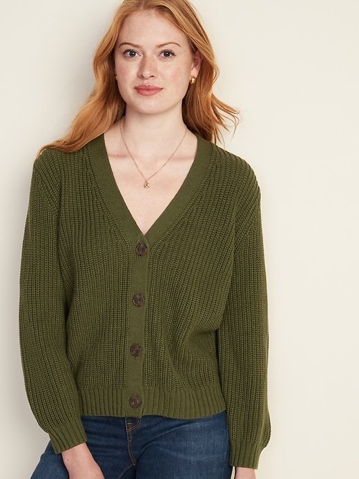 Shaker-Stitch V-Neck Cardigan for Women 